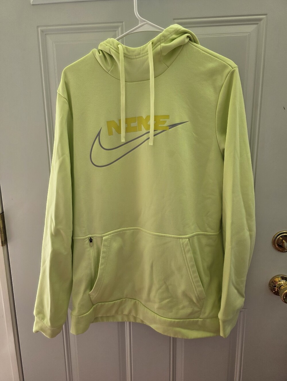 Men's Nike Light Yellow Pullover Hoodie with Swoosh Graphic Size Medium